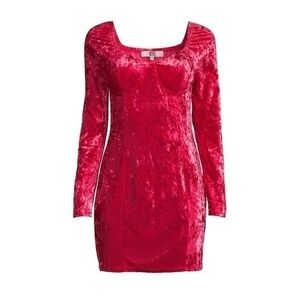 Madden NYC Dress Red Crushed Velvet Long Sleeve Bodycon Mini Trendy Sexy Holiday